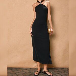 COMING SOON HIGH CLASS BLACK RIBBED KNIT DRESS